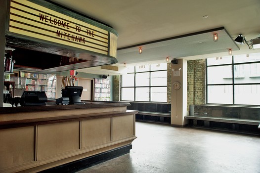 The marquee at the new Nitehawk Cinema's lobby/bar will feature food & drink specials.